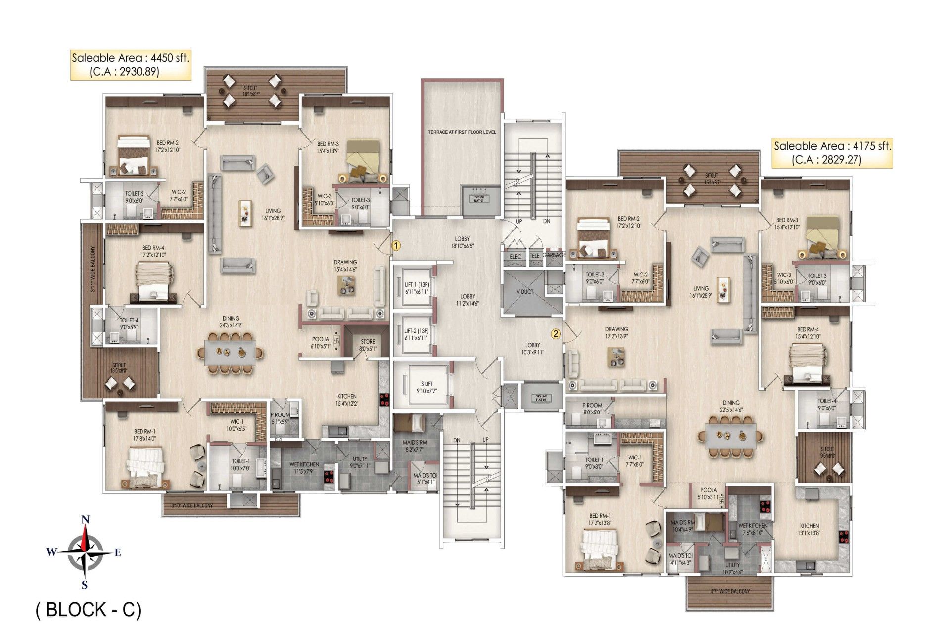 Sky High Block C — floor plan with two apartment layouts
